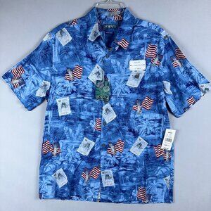 Campia Hawaiian Shirt Mens Size Large Natural Stretch Cool Comfort 97358 Marine
